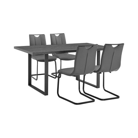 Armen Living Fenton and Pacific 5 Piece Modern Rectangular Dining Set with Black Base in Black Melamine Wood SETFEDI5PCGR